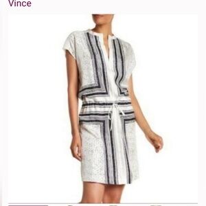 Vince Scarf Print Popover 100% Silk Drawstring Dress Size XS